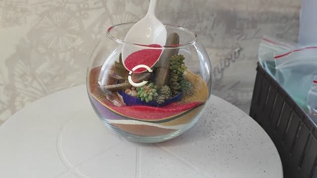 Флорариум из суккулентов с цветным песком своими руками смотреть онлайн