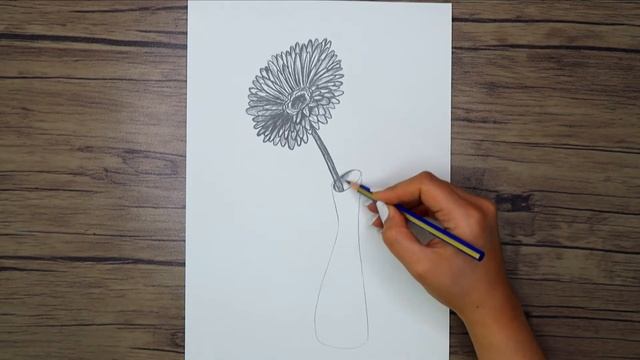 How to Draw a Gerbera Flower | Easy Flower Vase Pencil Drawing смотреть онлайн