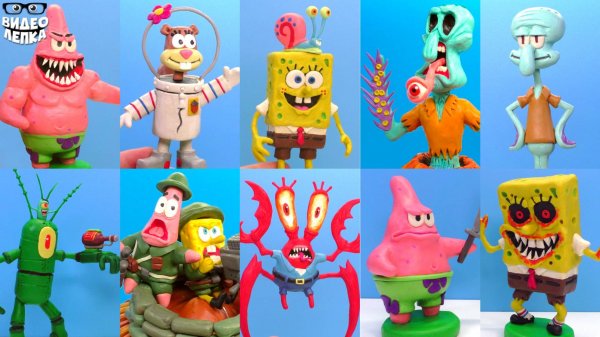 Губка Боб - Моя коллекция фигурок из пластилина Sponge Bob ► Видео Лепка