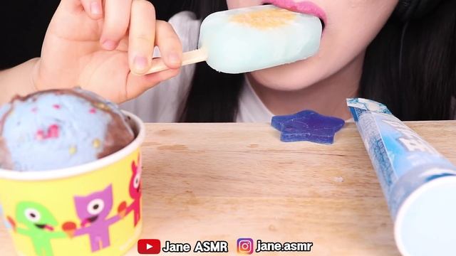 ASMR BLUE ICE CREAM *LOLLIPOP ICE CREAM, POPPING ICE CREAM, STAR KOHAKUTO 블루 아이스크림 먹방 JANE ASMR 제인