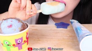 ASMR BLUE ICE CREAM *LOLLIPOP ICE CREAM, POPPING ICE CREAM, STAR KOHAKUTO 블루 아이스크림 먹방 JANE ASMR 제인