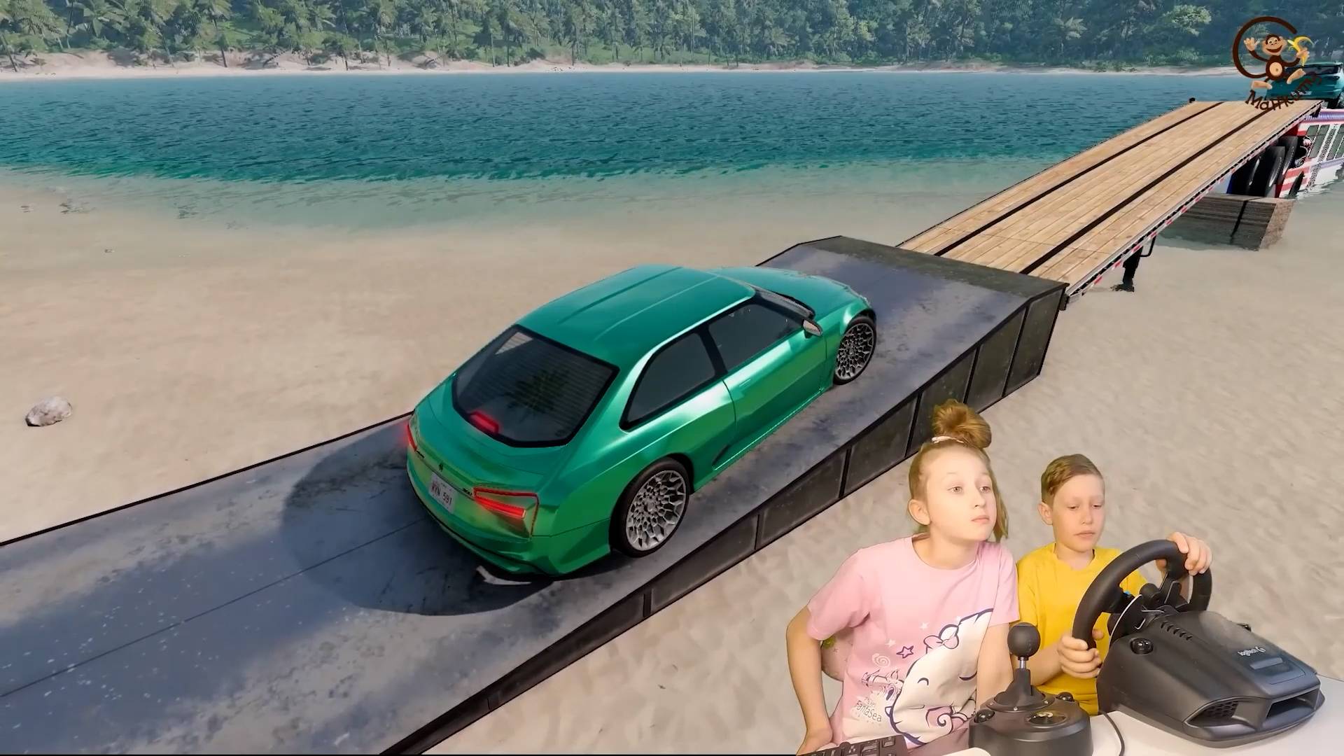 Манкиту устроили Челлендж - Проехать на машине и не намочить колёса. смотреть онлайн