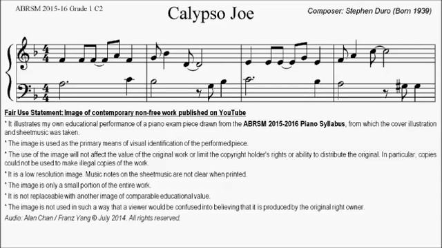ABRSM Piano 2015-2016 Grade 1 C:2 C2 Stephen Duro Calypso Joe Sheet Music смотреть онлайн