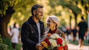 Женщина не очень молодая радуется жизни...