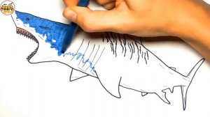 Megalodon Shark and Jurassic World Mosasaur Dinosaurs Color Pages