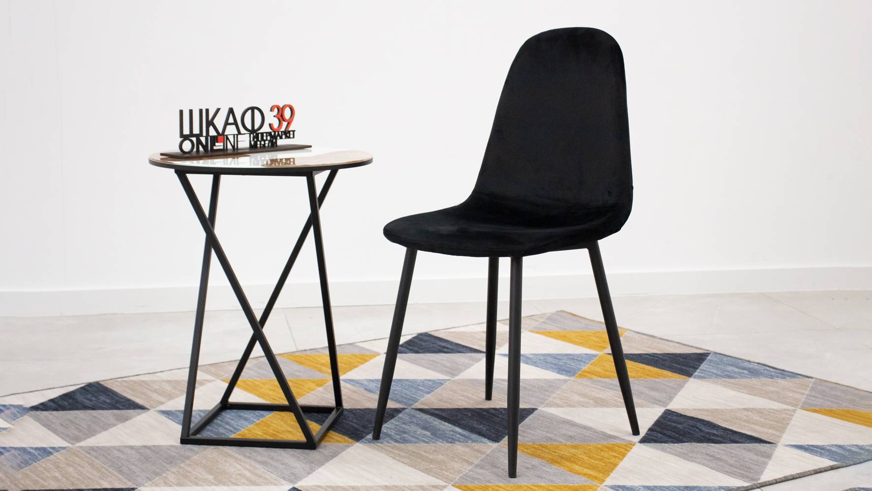 Стол со стеклянной поверхностью ДП 1-03-05 (журнальный) исп. 2 Черный/Стекло с рисунком Слэб белый смотреть онлайн