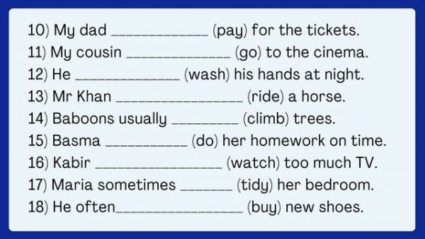 Present Simple Tense (Positive Sentences) Quiz