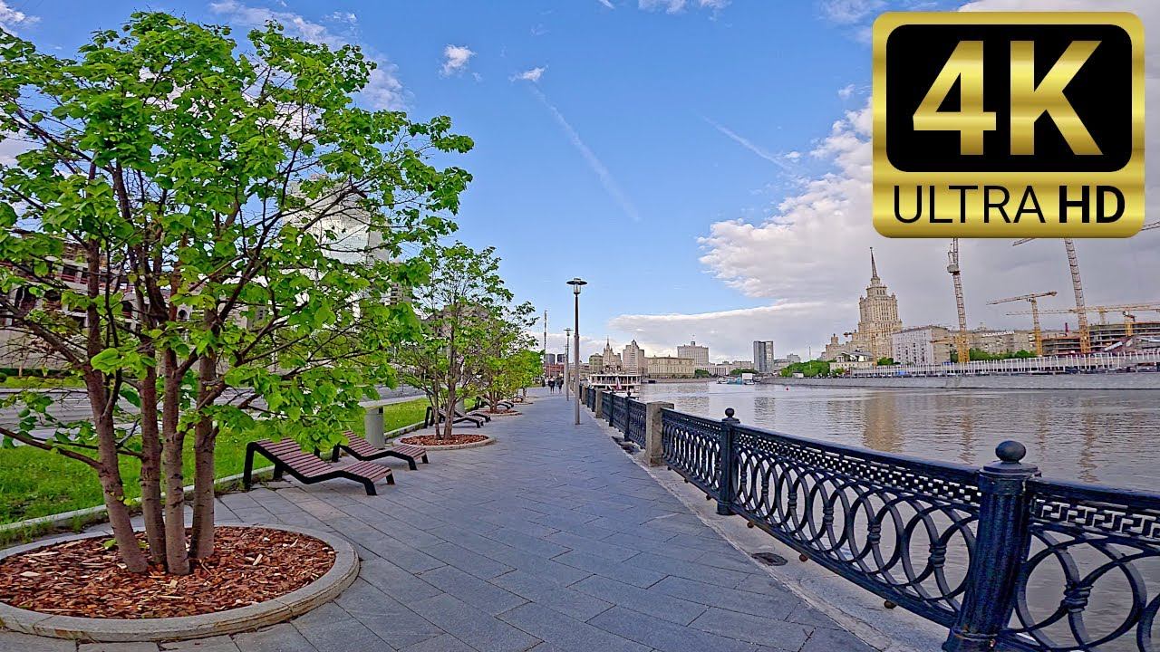 Walking Tour 4K  | Krasnopresnenskaya Embankment, «Ukraina» Hotel, Moscow