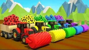 Синий ирактор, коллекционирующий разноцветные футбольные мячи, детские стишки и песенки для малышей