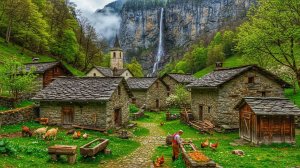 Сельская жизнь Швейцарии, деревня Маджиа. Весенняя пешеходная экскурсия в 4K 60 FPS.