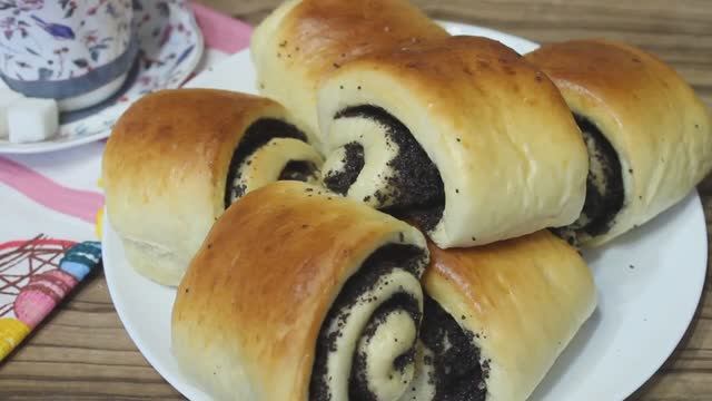 Булочки с маком. Вкусные булочки к чаю. Сдобное дрожжевое тесто. смотреть онлайн