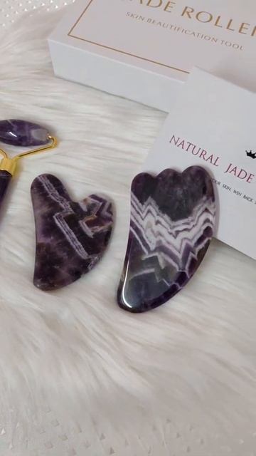 🌸 Honey.co 🌸 Amethyst And Rose Quartz Gua Sha & Roller Set | Heart Shape Long Shape Guasha