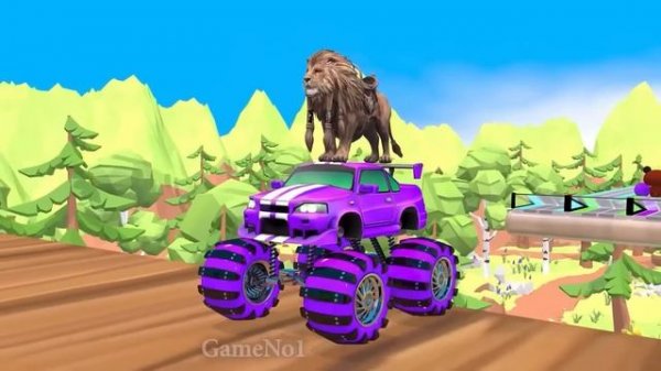 Paint Animals Cow Elephant Gorilla Dog Zebra Hippo, Fountain Crossing Transformation Cartoon