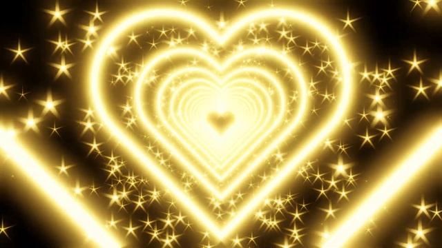 Yellow Neon Heart With Star-Shaped Particles on a Black Background. 4K Video Loop смотреть онлайн