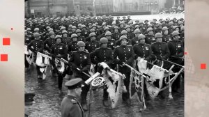 Парад Победы 24 июня 1945 года. Штандарты и знамёна нацистской Германии, поверженные у стен Кремля