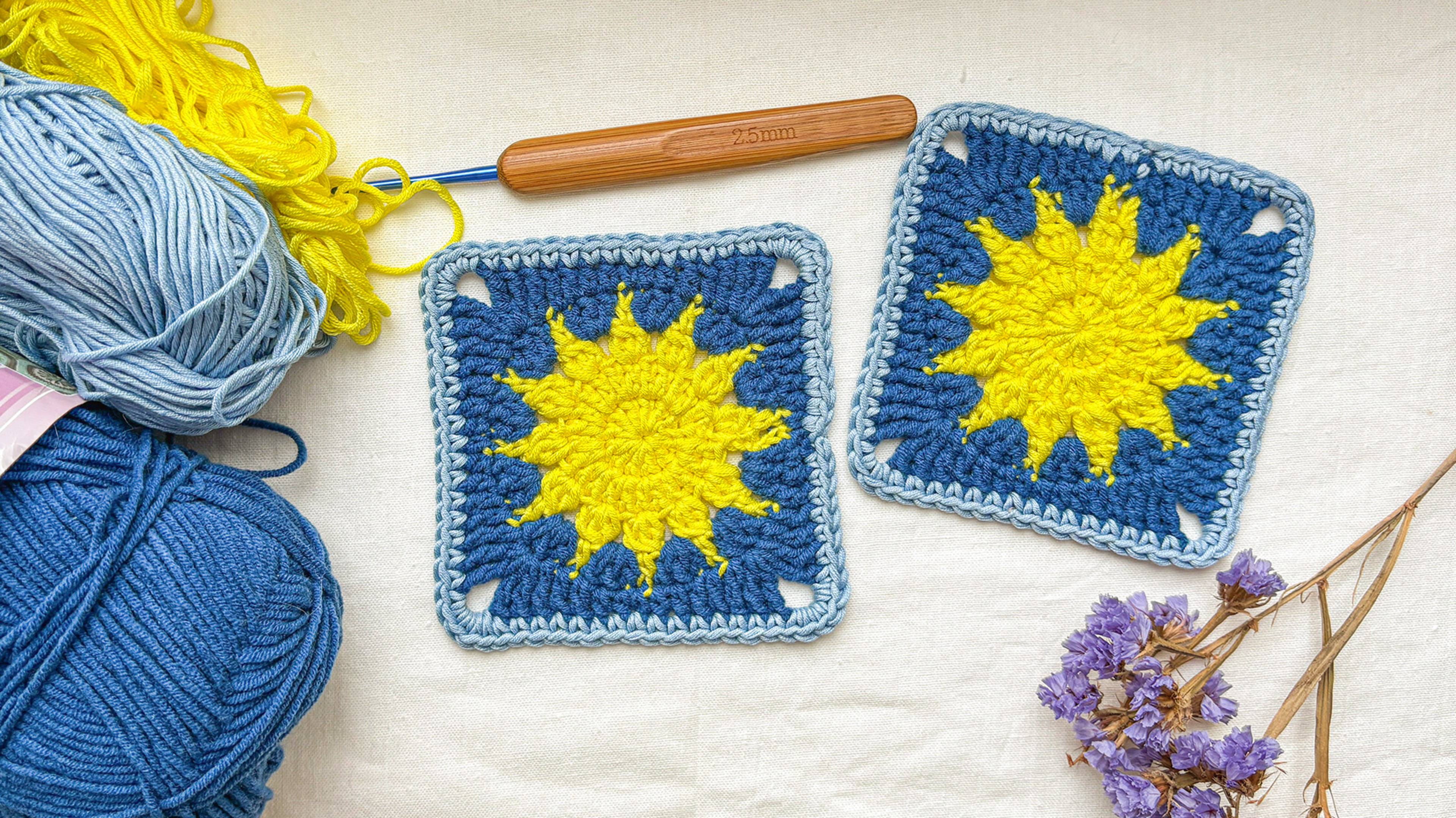 Мотив "Солнце" крючком | Простой квадрат для сумки, шоппера, кофты смотреть онлайн