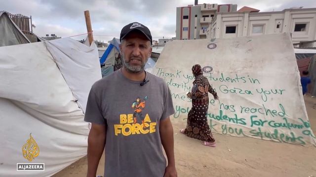 Displaced Palestinians in Gaza thank student protesters смотреть онлайн