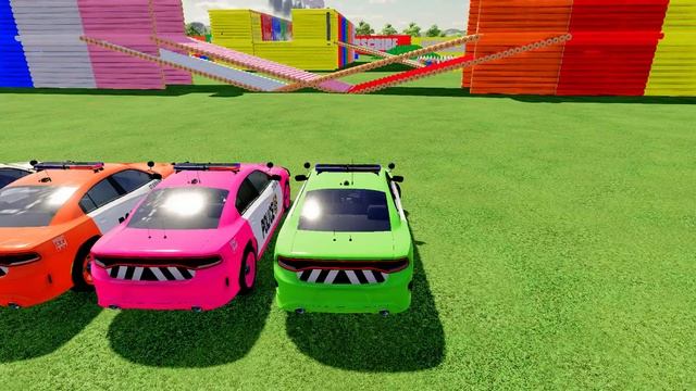TRANSPORTING COLORED DODGE POLICE CARS WITH LAMBORGHINI CARS ! Farming Simulator 22 смотреть онлайн