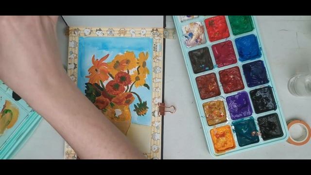 🌻 STARTING A SKETCHBOOK | PAINTING vincent VAN GOGH'S SUNFLOWERS | miya himi gouache | paint w/me смотреть онлайн