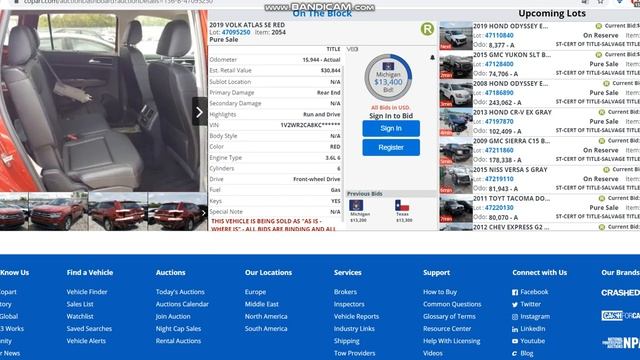 2019 VOLKSWAGEN ATLAS SE 47095250 смотреть онлайн