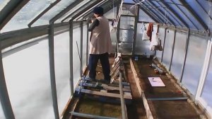 13.04.2025  высадила в парник часть салатов и докрепила профили-направляющие