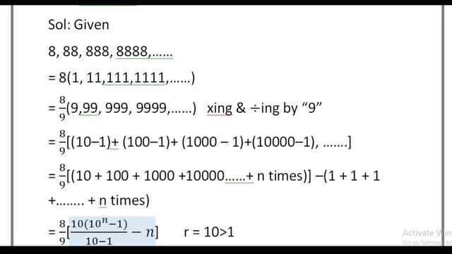 Find the sum to n terms of the sequence 8, 88, 888, 8888......
#ChapterSequence and series Ex 4.7 смотреть онлайн