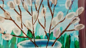 "Веточка вербы" Поэтапниое рисование натюрморта для детей