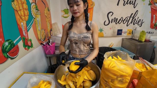 All Sold Out!! Popular Mango Smoothie Served By Beautiful Thai Girls- Thai Street Food