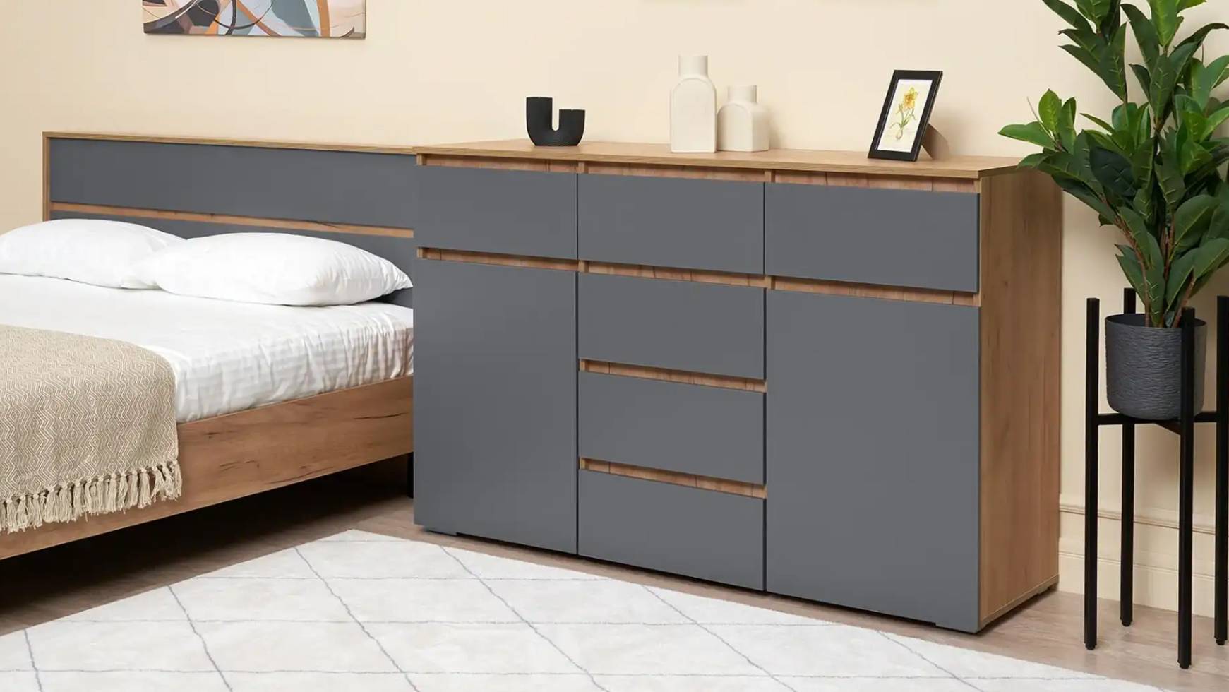 Хелен КМ 05 Комод 6 ящиков серый графит/дуб крафт золотой смотреть онлайн