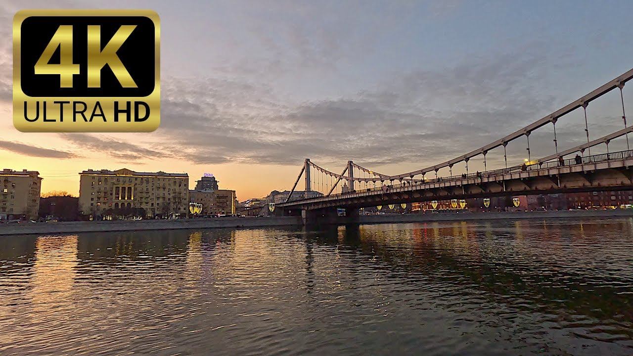 Walking Tour 4K | Sunset, Embankments, Moscow, Russia