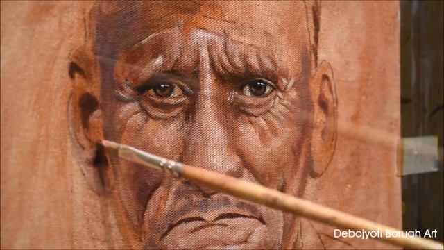 ACRYLIC PORTRAIT PAINTING OF AN OLD MAN | PAINTING WRINKLES IN ACRYLIC ON CANVAS BY DEBOJYOTI BORUA