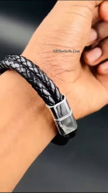 allthatsells Rope Black Leather 316L Stainless Steel Wrist Band Strap Bracelet Men смотреть онлайн