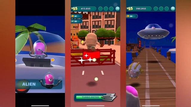 Oddbods Turbo Run - Dinosaur Blue Cardboard Pogo - Green Halloween Zee - Cardboard Yellow Bubbles