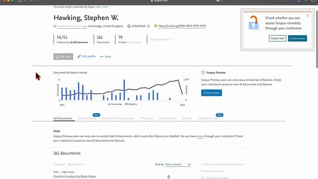 Как проверить индекс Хирша автора в профиле Scopus?