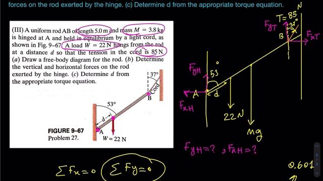 A uniform rod AB of length 5.0m and mass M=3.8kg is hinged at A and held in #equilibrium by a light смотреть онлайн