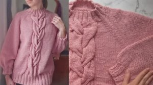 Любимый свитер с шикарной косой. Описание. Как рассчитать росток и реглан, о косе - подробно!