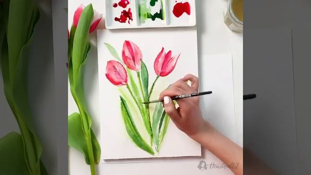 Красивые тюльпаны акварелью 🌷 смотреть онлайн