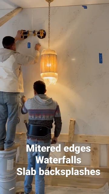 Countertops! Floating vanities, mitered edges, waterfall island, full slab backsplashes. Whew! Slee смотреть онлайн