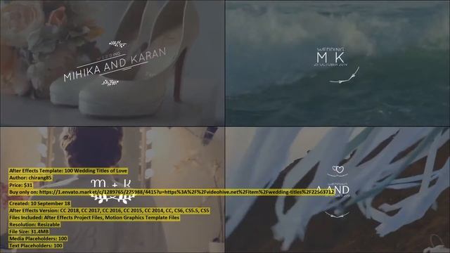 100 Wedding Titles of Love | After Effects Template | VideoHive 22563712 смотреть онлайн