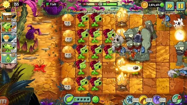 Plants Vs Zombies 2-Jurassic Marsh Day-34 Non PowerUp Stock Plants Walkthrough смотреть онлайн