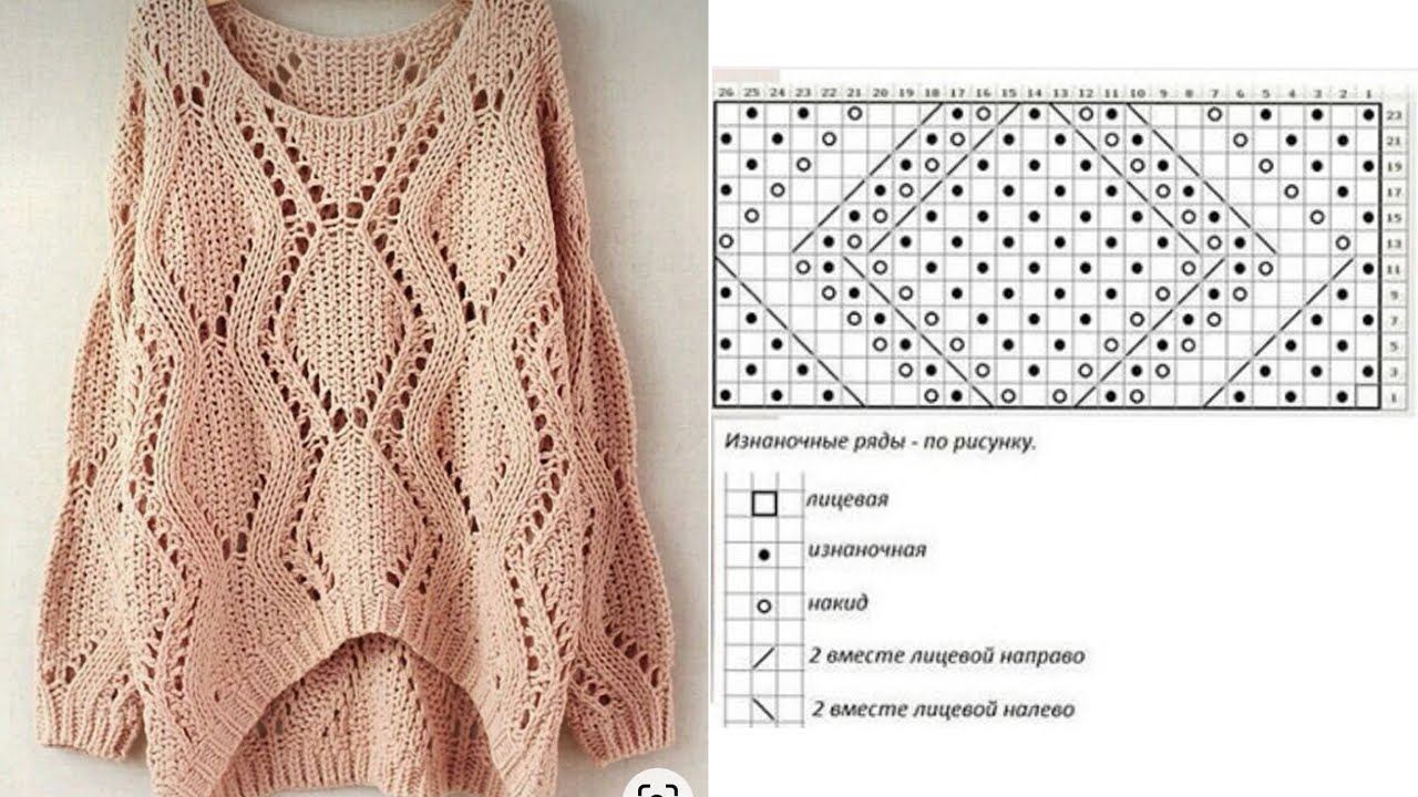 Красивый ажурный узор спицами для джемпера, кардигана, жилета! смотреть онлайн