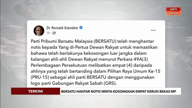[TERKINI] Bersatu hantar notis minta kosongkan empat kerusi bekas MP смотреть онлайн
