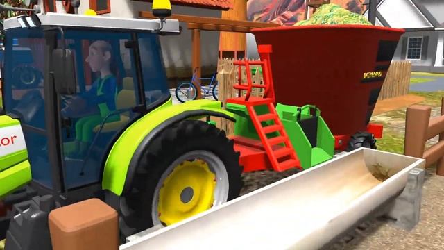 Маленький экскаватор JC B и деревянный ящик - Изучайте цвета вместе с трактором на подъемнике смотреть онлайн