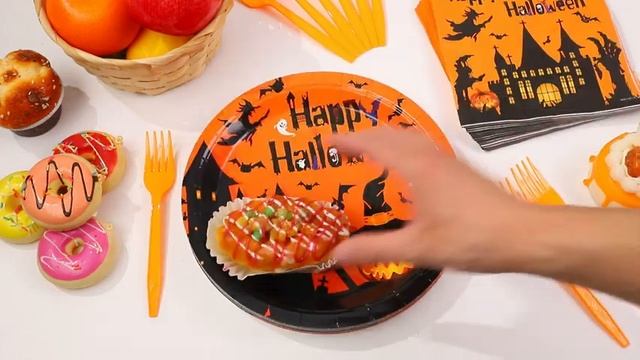 SCIONE 96 Pcs Halloween Paper Plates Disposable Dinnerware Sets смотреть онлайн