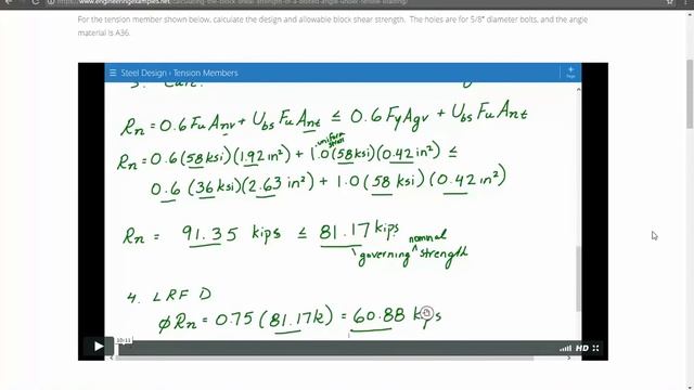Calculating The Block Shear Strength Of A Bolted Steel Angle Under Tensile Loading смотреть онлайн