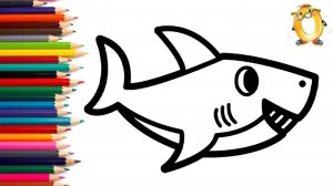 Мультик - раскраска для детей АКУЛА. Учимся как рисовать РЫБКУ АКУЛУ вместе с детьми // ОБУЧАШКА ТВ