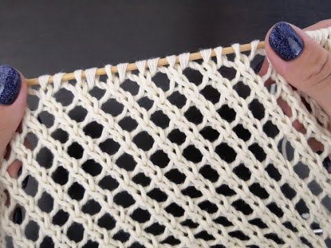 Простая ажурная сетка спицами - оригинальный летний узор.  Openwork Mesh Knitting.