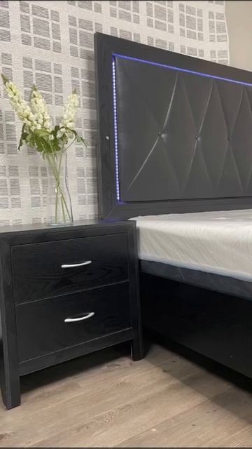 Solid Wood Nightstand, and platform bed, white is PVC, and black with golden accents is Velvet!!!
