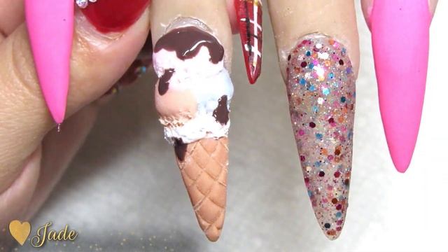 Ice Cream Nails/Stiletto Nails/ 3D Ice Cream/ Helado En 3ra Dimension/ Sweet Nails