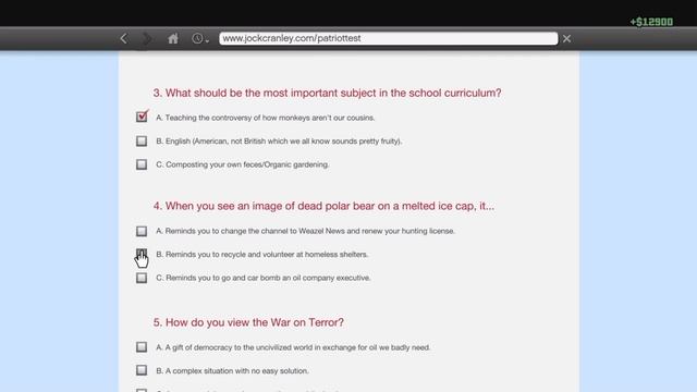 GTA V (PS4) - Easter Eggs - Jock Cranley - The Patriot Test - Answers Combinations & Correct Answer